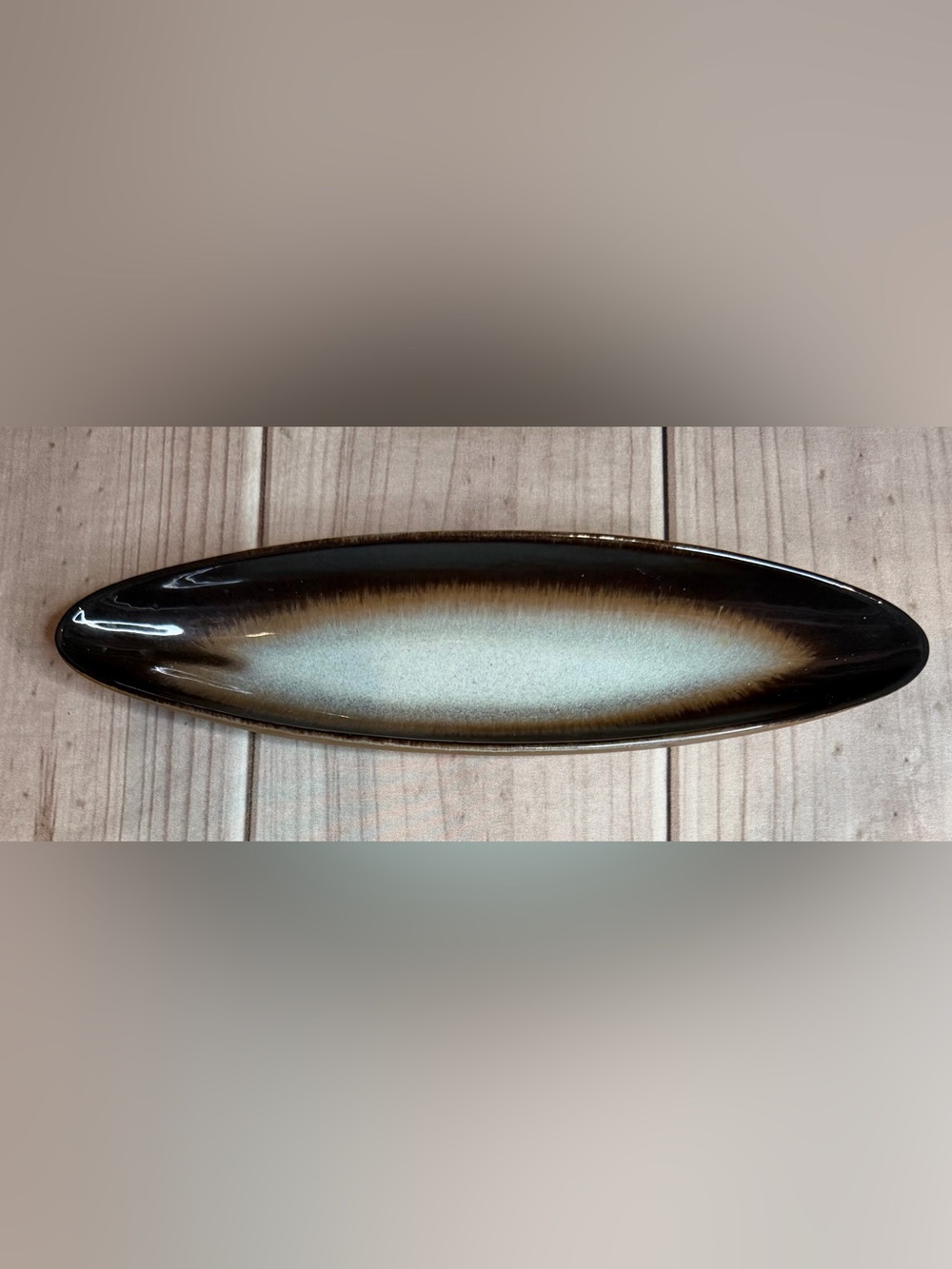 Vintage Peter Pots Pottery Oval Celery Bread Appetizer Tray 12” Blue & Brown